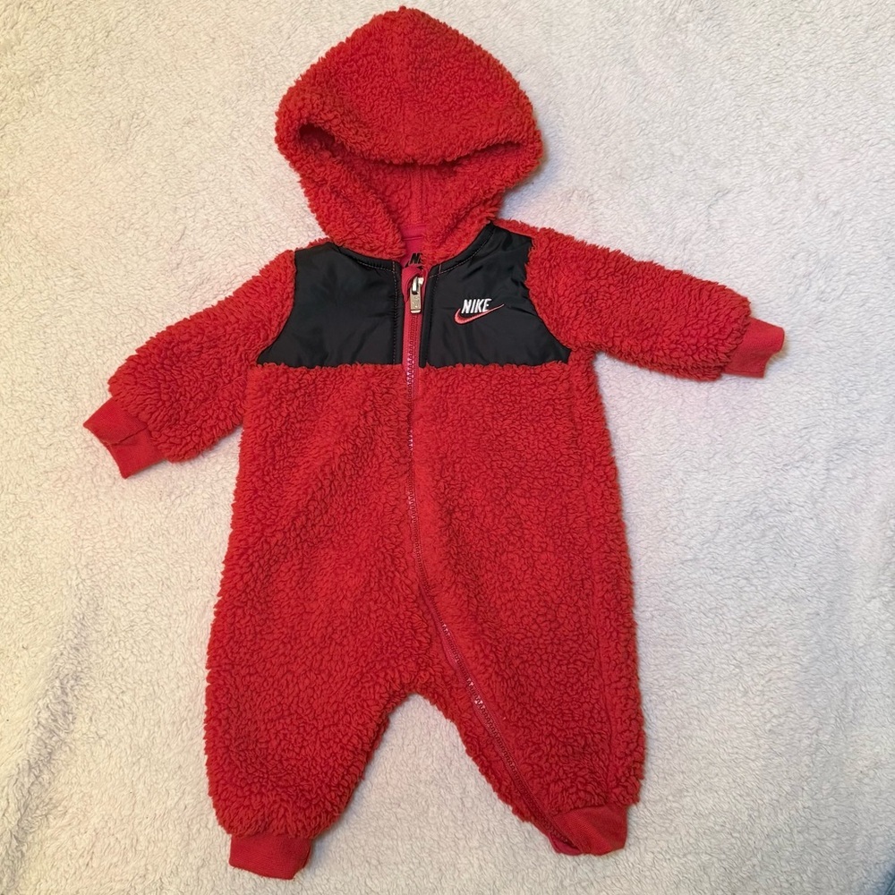 Nike Cozy Red and Black Hooded Sherpa Bodysuit